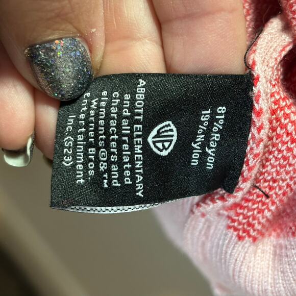 Abbott Elementary Pink Red Heart Cardigan Sweater Women’s Size M - Picture 3 of 8